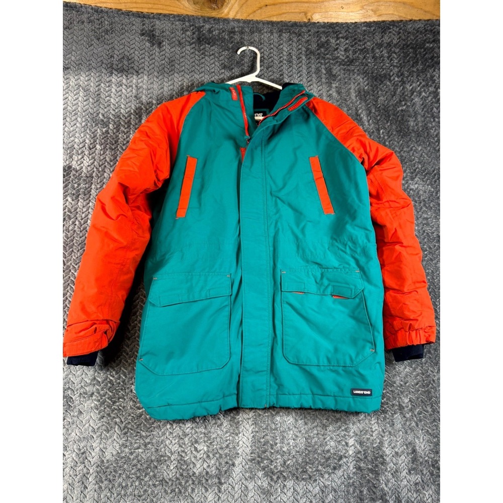 Lands' End Parka Jacket Boys L 14-16 Teal Orange Waterproof Cold Weather Outdoor